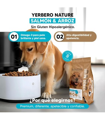 Yerbero Nature Salmon & Rice Comida Premium Hipoalergénico Sin Gluten Para Perros