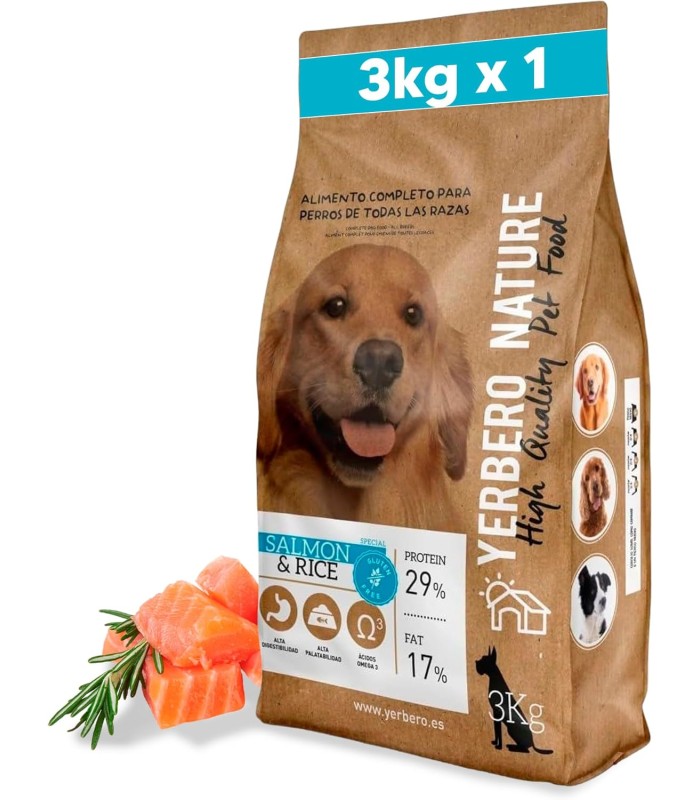 Yerbero Nature Salmon & Rice Comida Premium Hipoalergénico Sin Gluten Para Perros
