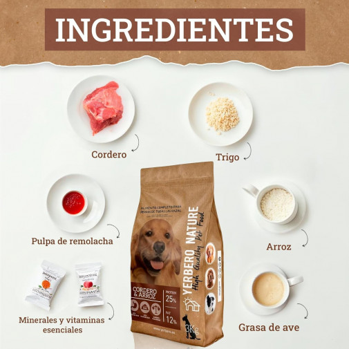 Yerbero Nature Cordero y Arroz Comida Premium Alta Digestibilidad