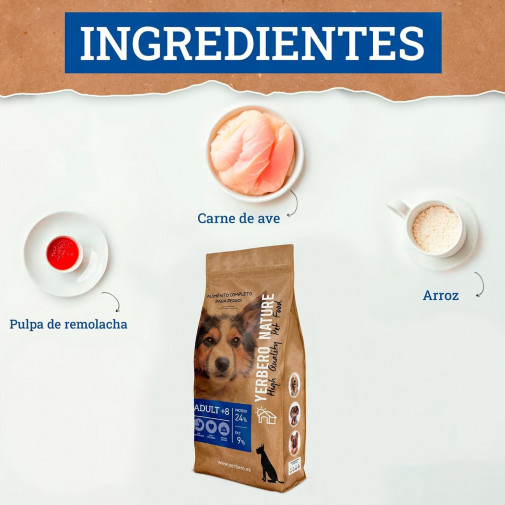 Yerbero Nature Adult+8 Comida Premium Para Perros Mayores de 8 Años